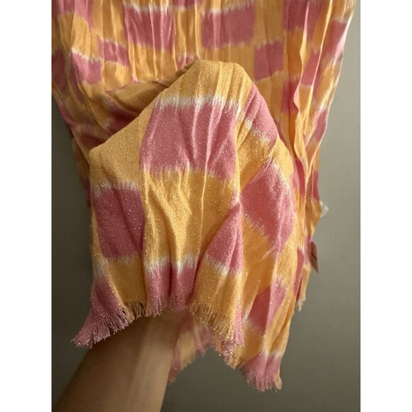 Free People Scarf Pink Orange Checkered Long Wrap Scarf Lightweight NWT - Picture 2 of 6